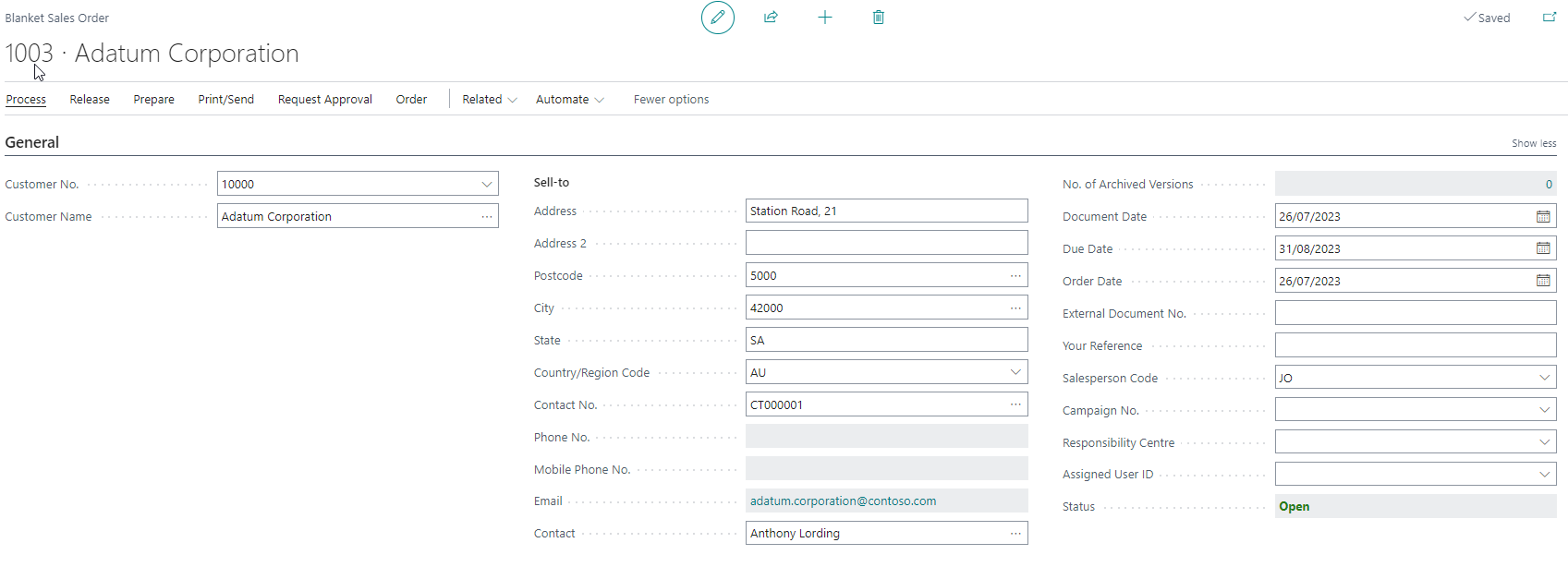 Add a blanket sales order